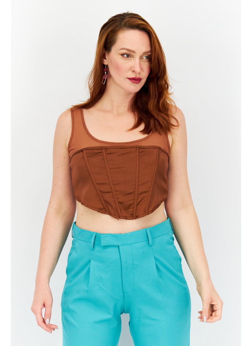 Women Petite Square Neck Sleeveless Mesh Crop Top, Brown - pzsku/Z3A0101D4E8B032AF18FEZ/45/_/1727187810/400ad799-239d-42eb-aadd-a772168c14c5