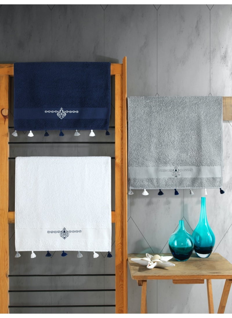 Embroidered Fit 50X90 Towel Set 3 Pieces Navy-Grey-White - pzsku/Z3A0111B57DD781034BF5Z/45/_/1731600429/fd439785-bd36-4dda-9ba8-01b5a2d464de