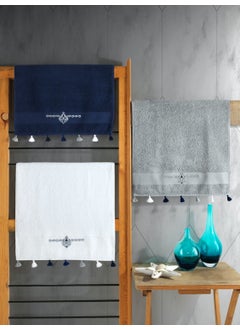 Embroidered Fit 50X90 Towel Set 3 Pieces Navy-Grey-White