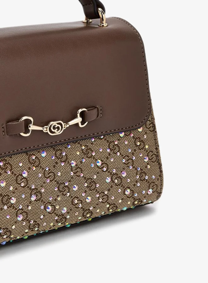 Celeste BROWN Diamante Embellished Satchel Bag With Button Closure for Women | Best Price UAE
