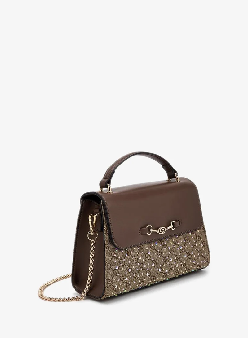 Celeste BROWN Diamante Embellished Satchel Bag With Button Closure for Women | Best Price UAE
