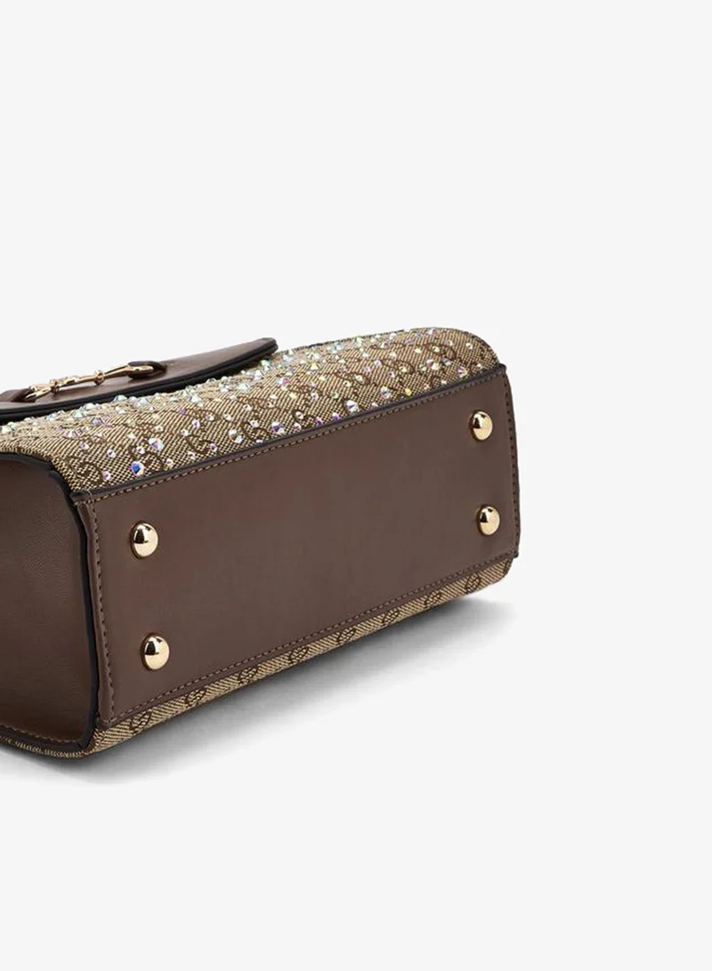 Celeste BROWN Diamante Embellished Satchel Bag With Button Closure for Women | Best Price UAE