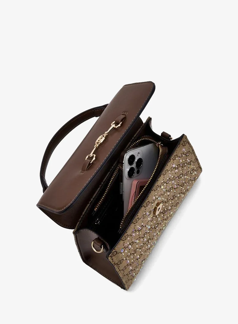 Celeste BROWN Diamante Embellished Satchel Bag With Button Closure for Women | Best Price UAE
