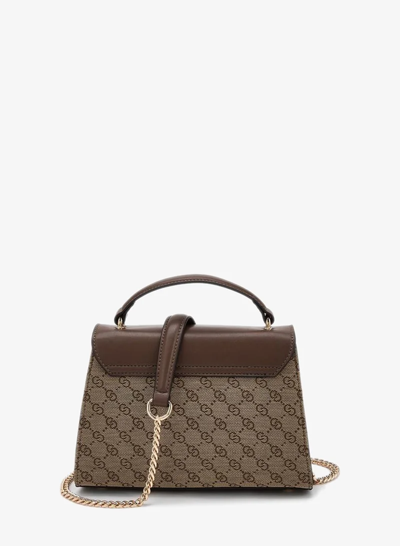 Celeste BROWN Diamante Embellished Satchel Bag With Button Closure for Women | Best Price UAE