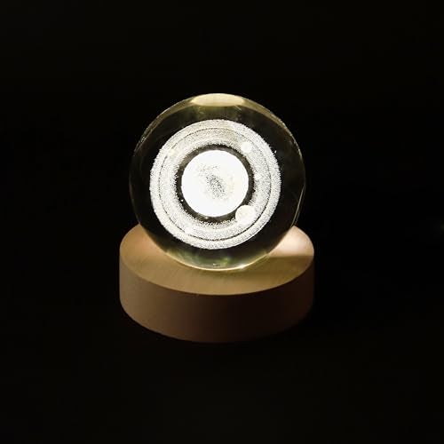 Lexton 3D Saturn Planet Design Decorative Light | 6 LED Lights, Modern Artificial 3D Crystal Ball Shaped with Wooden Base for Astronomy Home Decoration, Birthday Gifts (Pack of 1) - Image 3