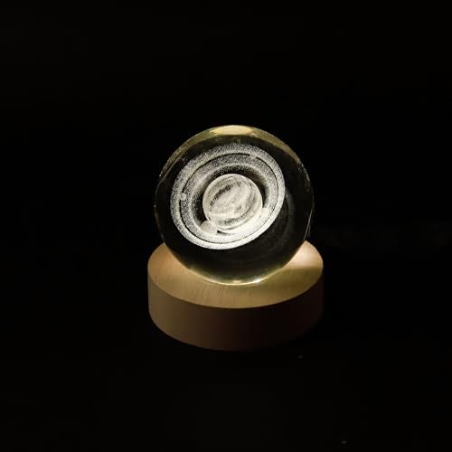 Lexton 3D Saturn Planet Design Decorative Light | 6 LED Lights, Modern Artificial 3D Crystal Ball Shaped with Wooden Base for Astronomy Home Decoration, Birthday Gifts (Pack of 1) - Image 2