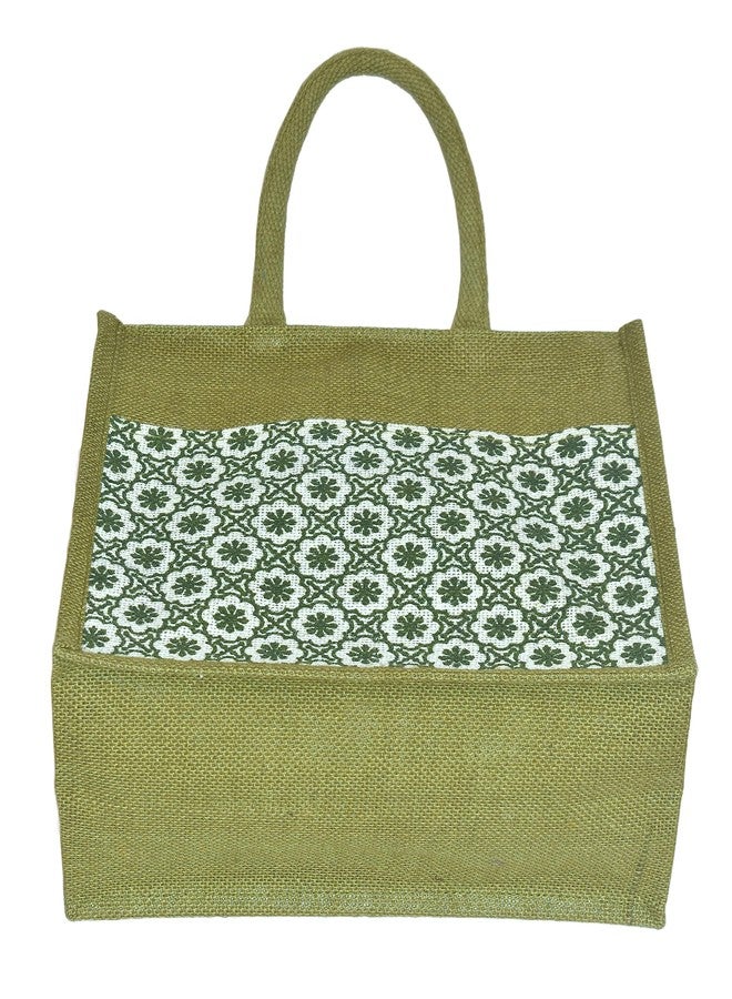 Daffodil Jute Bags Multi-Purpose Tote for Men & Women - Perfect for Shopping, Grocery & Tiffin | Durable Handcrafted Printed Shoulder Bag | Padded Tape Handle (Green) - Image 4