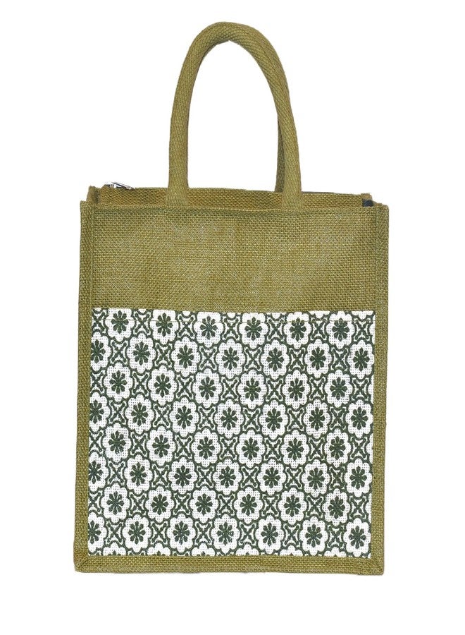 Daffodil Jute Bags Multi-Purpose Tote for Men & Women - Perfect for Shopping, Grocery & Tiffin | Durable Handcrafted Printed Shoulder Bag | Padded Tape Handle (Green) - Image 1