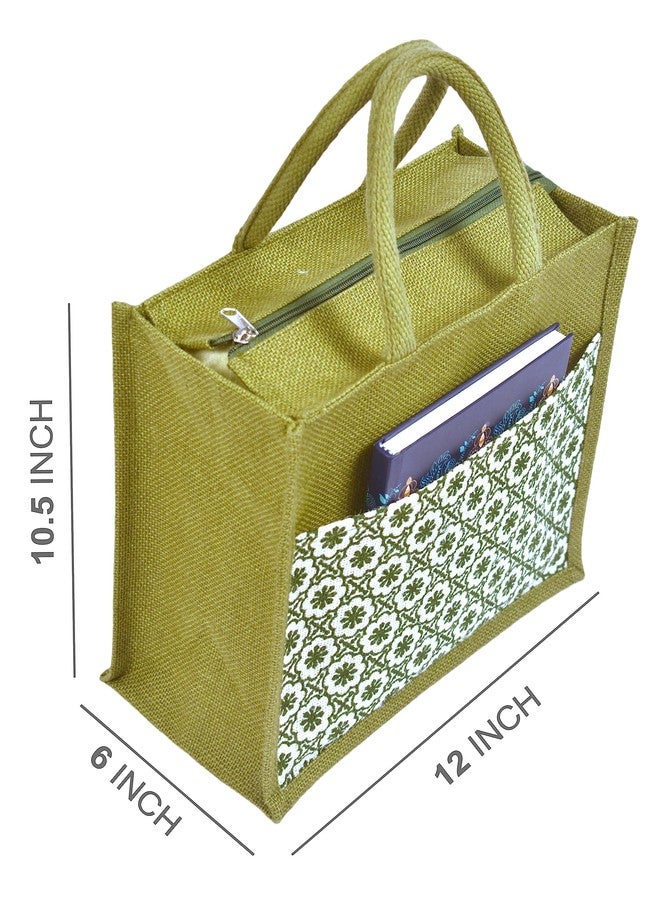 Daffodil Jute Bags Multi-Purpose Tote for Men & Women - Perfect for Shopping, Grocery & Tiffin | Durable Handcrafted Printed Shoulder Bag | Padded Tape Handle (Green) - Image 3