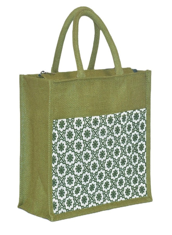 Daffodil Jute Bags Multi-Purpose Tote for Men & Women - Perfect for Shopping, Grocery & Tiffin | Durable Handcrafted Printed Shoulder Bag | Padded Tape Handle (Green) - Image 2