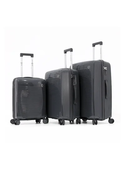 GIORDANO Unbreakable Hardshell PP Luggage Set with 8 Wheels Thick Shell Multi Layer PP 3 Pieces Set, 20, 24, 28 Inch (Grey)