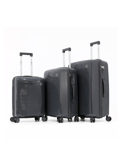 Unbreakable Hardshell PP Luggage Set with 8 Wheels Thick Shell Multi Layer PP 3 Pieces Set, 20, 24, 28 Inch (Grey)