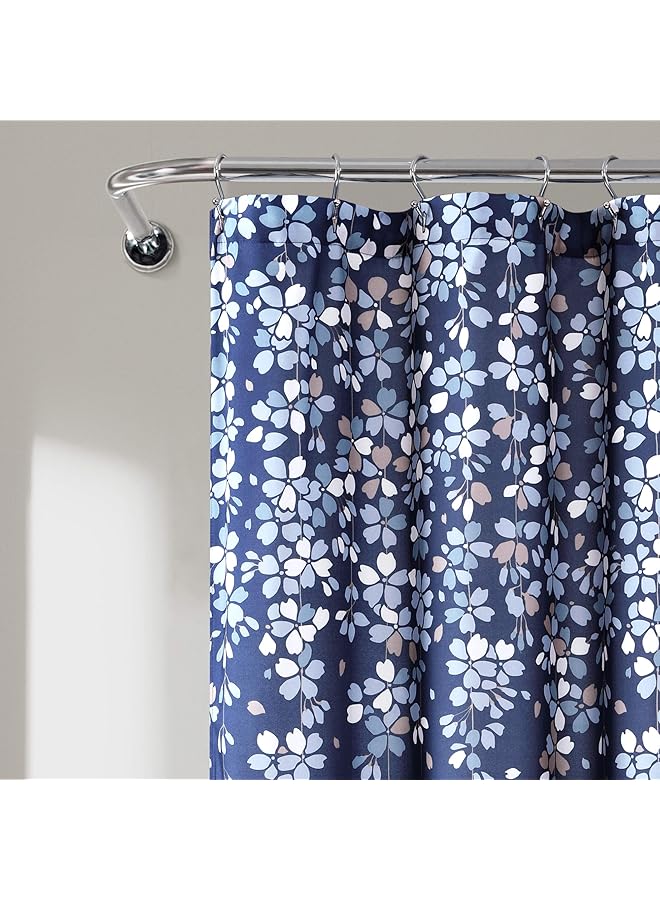 إيروريكس ستارة حمام من القماش بطبعة زهور باكية وتصميم زهور الكرمة مقاس 72 بوصة × 72 بوصة باللون الأزرق الداكن - Image 3