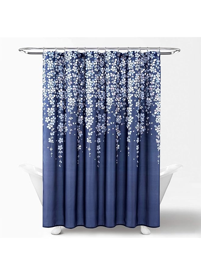 إيروريكس ستارة حمام من القماش بطبعة زهور باكية وتصميم زهور الكرمة مقاس 72 بوصة × 72 بوصة باللون الأزرق الداكن - Image 2