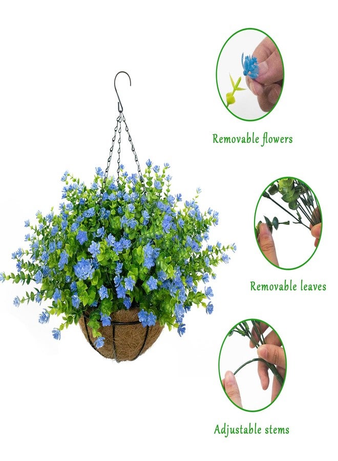 BCBLF Artificial Hanging Flowers Basket, 12 UV-Resistant Bundles of Realistic Fake Flowers, Faux Plants for Outdoor Decor, Home, Garden, Porch, Patio, Spring & Summer Decorations, Blue - Image 3