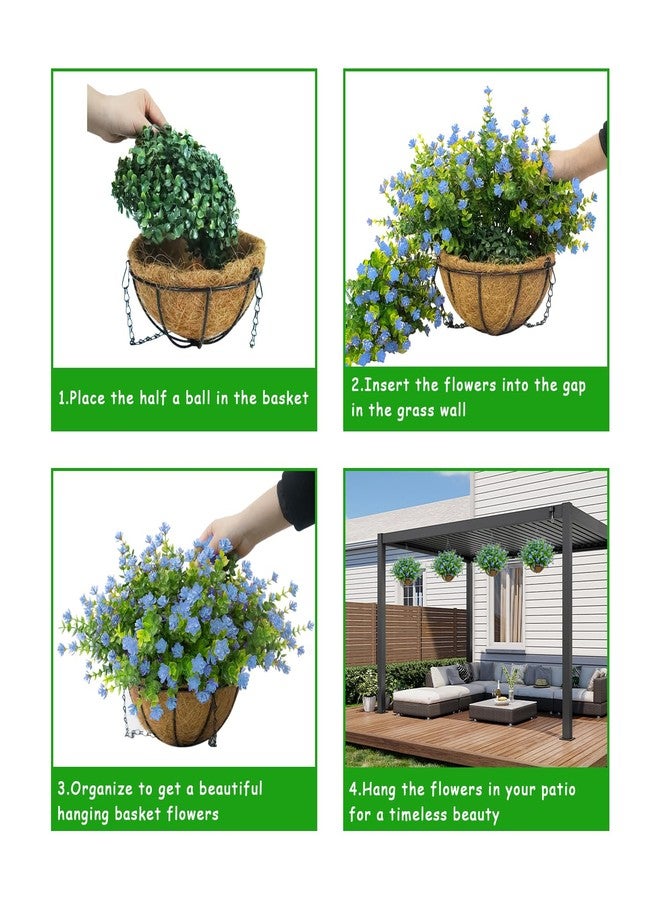 BCBLF Artificial Hanging Flowers Basket, 12 UV-Resistant Bundles of Realistic Fake Flowers, Faux Plants for Outdoor Decor, Home, Garden, Porch, Patio, Spring & Summer Decorations, Blue - Image 5