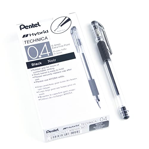 Pentel Arts Hybrid Technica 0.4 mm Pen, Ultra Fine Point, Black Ink, Box of 12 (KN104-A) - Image 1