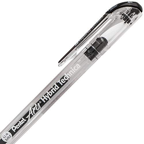 Pentel Arts Hybrid Technica 0.4 mm Pen, Ultra Fine Point, Black Ink, Box of 12 (KN104-A) - Image 4