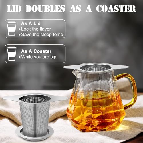 Inralimot Tea Filters Strainers Infuser Steeper 304 Stainless Steel & Extra Fine Mesh with Lid for Loose-Leaf Tea,Large Capacity and Perfect Size with Double Handles for Hanging on teapots - Image 3