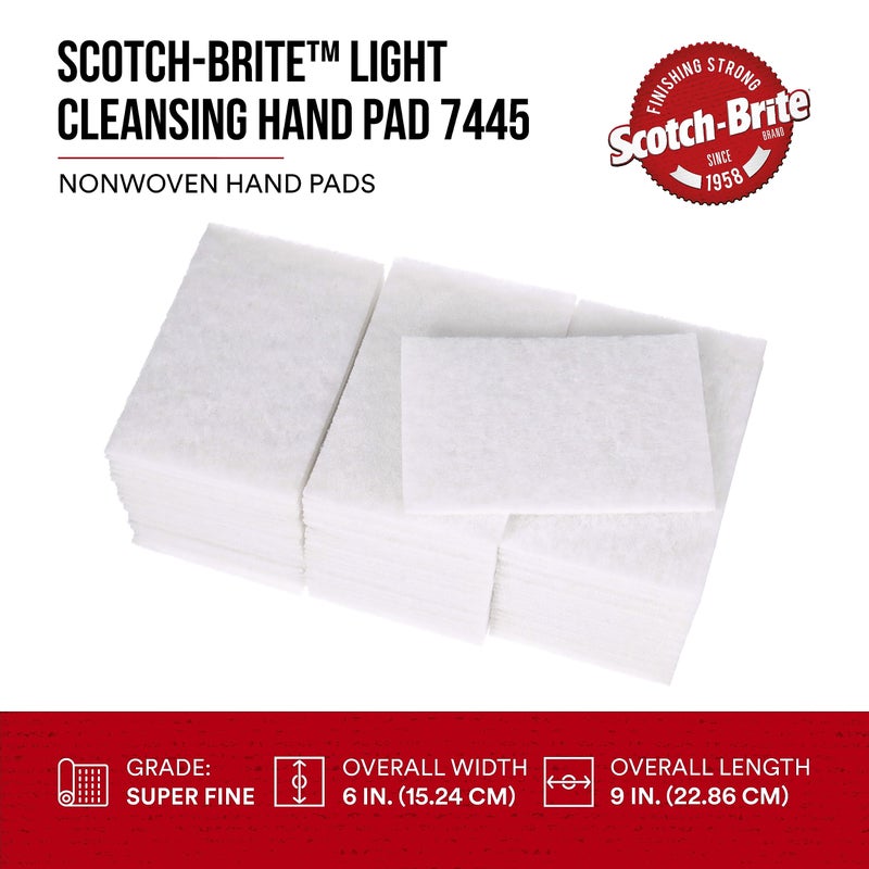 3M Scotch-Brite Light Cleansing Hand Pad 7445, 6 in x 9 in, Mild Abrasive Hand Sanding Pad, For Metal, Vinyl, Porcelain and Other Delicate Surfaces, Pack of 20  - Image 2