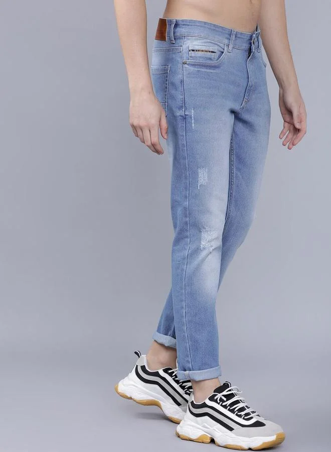 The Indian Garage Co The Indian Garage Co Men Blue Mid Rise Slim Fit Jeans with Light Distress