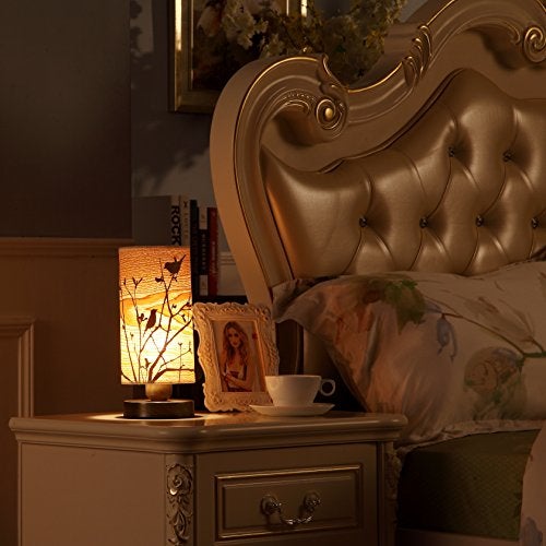 Bieye L10272 Birds in The Tree Wooden Style Table Lamp Night Light with Wood Lampshade Bronze Metal Base for Bedside Bedroom Living Room, Cylinder-Shaped (Bronze) - Image 5