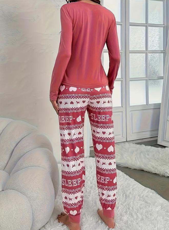 Take Two V Neck Button Detail T-Shirt and Pyjama Set - Image 2