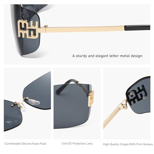 KENBO Futuristic Rimless Y2K Sunglasses for Women Men Fashion Wrap Around Frame Trendy Shield Frameless Design -C1 - Image 5