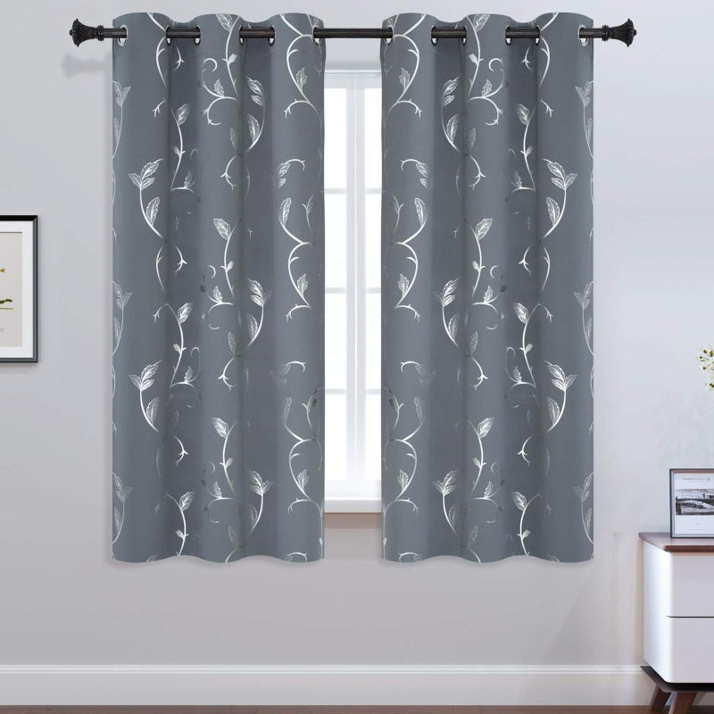 BUHUA Room Darkening Curtains Vine Print Window Blackout Curtains Thermal Insulated Curtains for Kids Room 38WÃ—54L Light Grey 1 Pair - Image 2