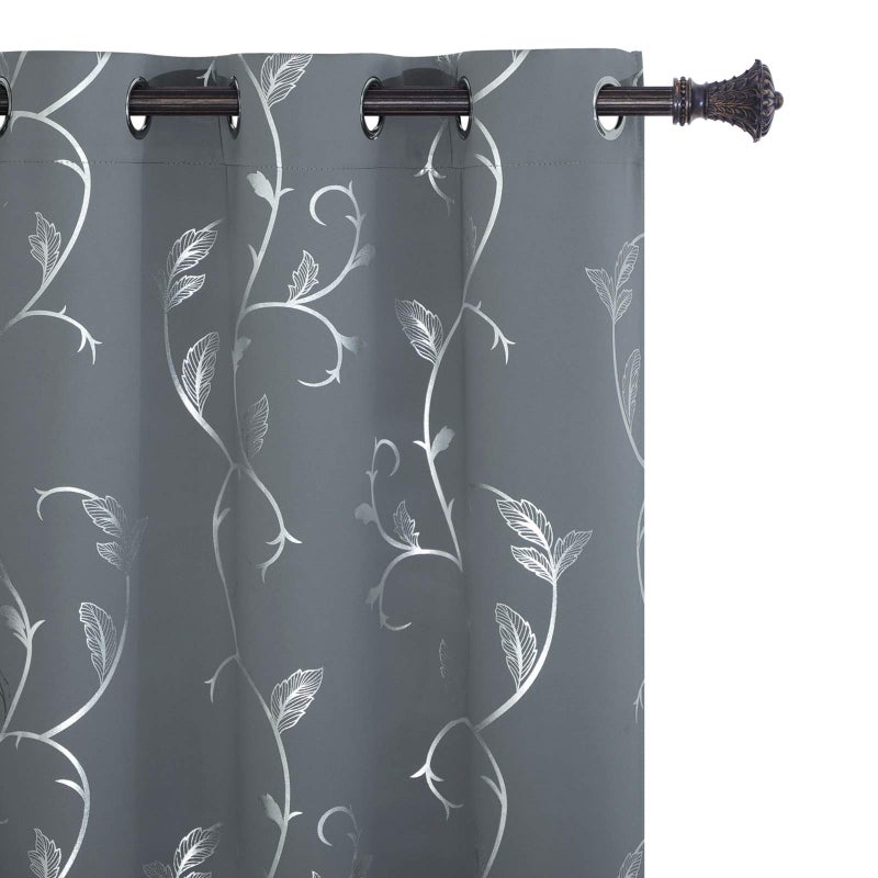 BUHUA Room Darkening Curtains Vine Print Window Blackout Curtains Thermal Insulated Curtains for Kids Room 38WÃ—54L Light Grey 1 Pair - Image 1