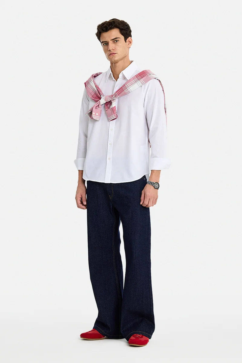 سنيتش White Solid Long Sleeve Regular Fit Shirt