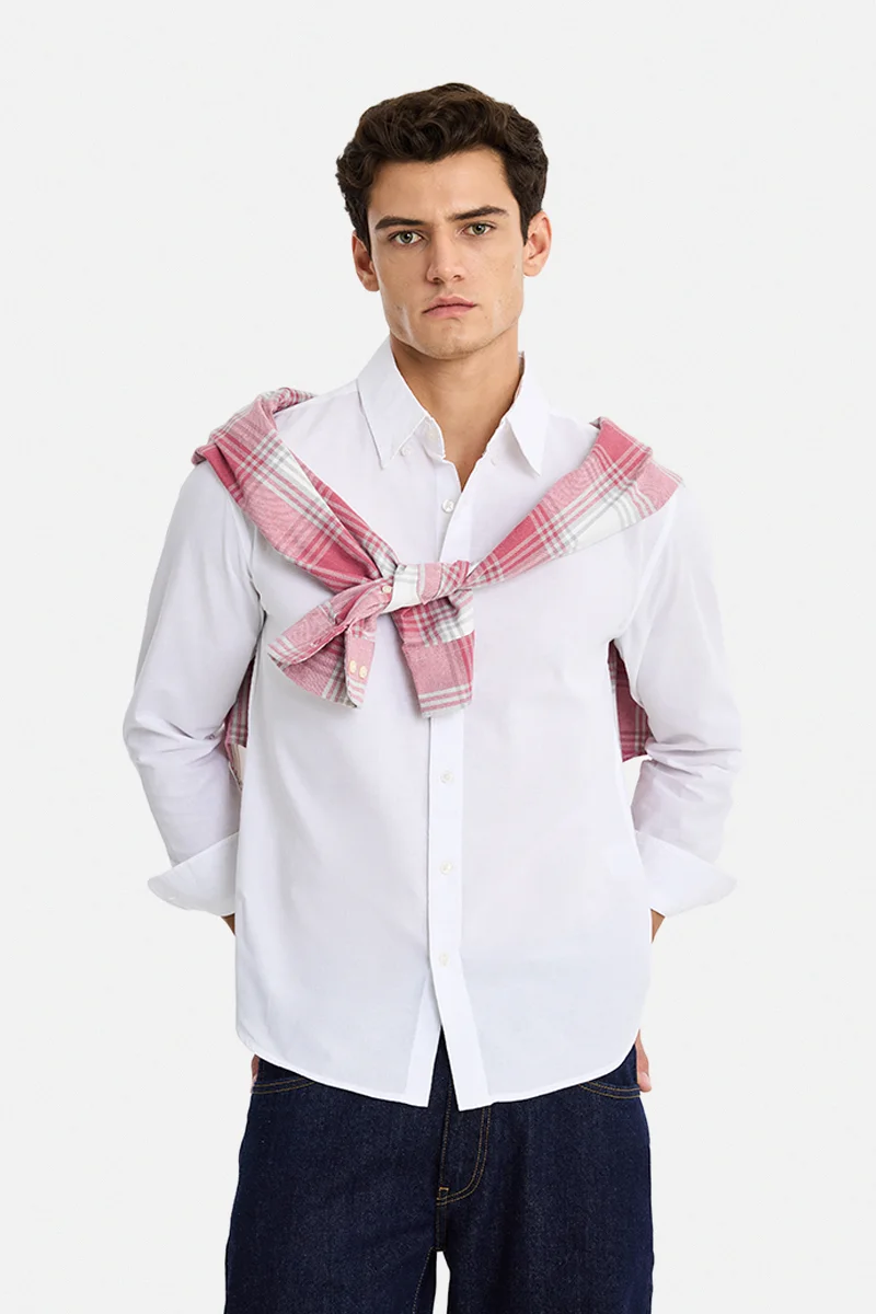 سنيتش White Solid Long Sleeve Regular Fit Shirt