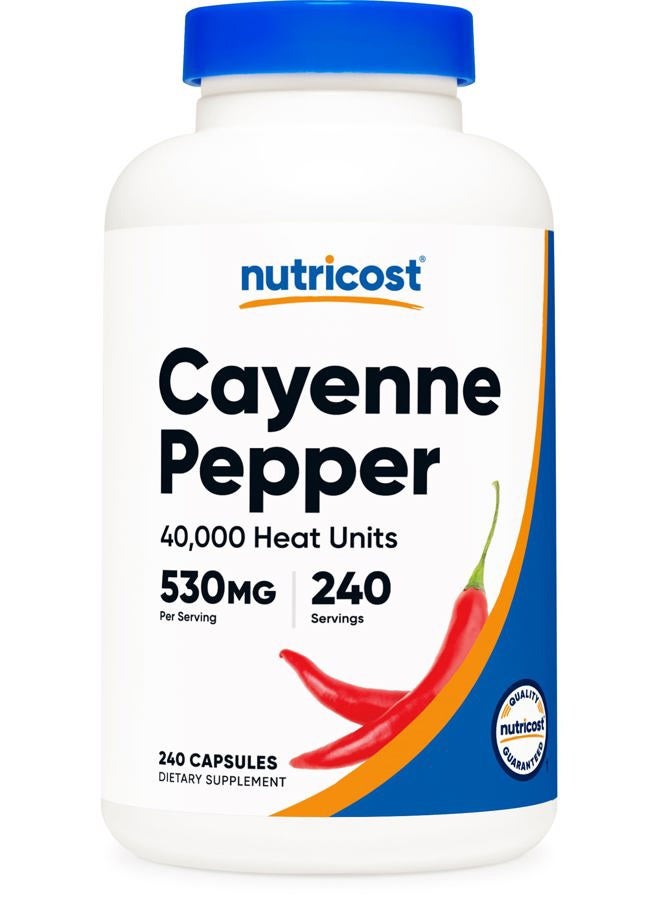 Nutricost فلفل كايين 530 ملغ، 240 كبسولة - 40,000 وحدة حرارة، خالي من الغلوتين، غير معدل وراثيًا - Image 1