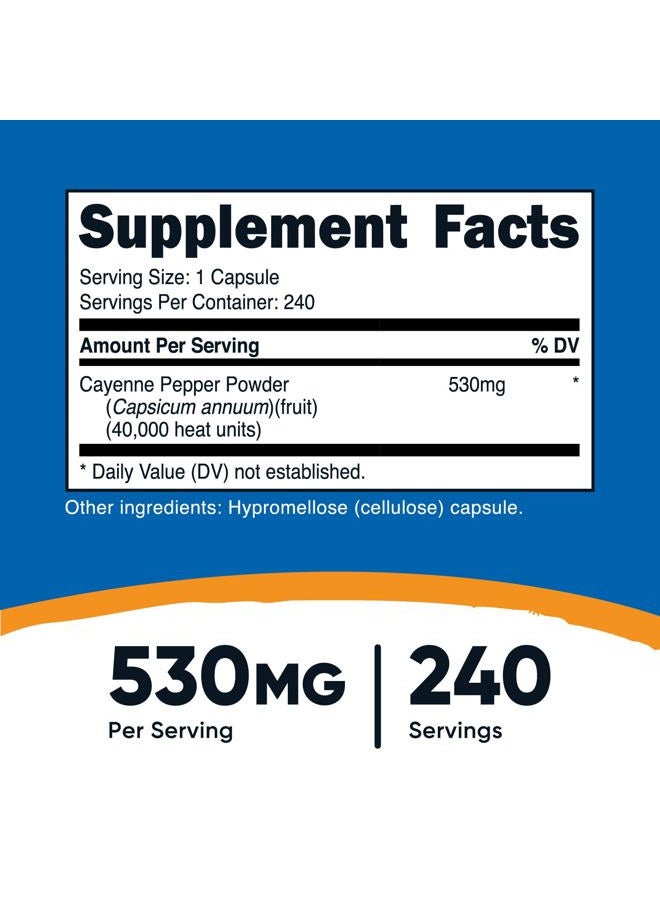 Nutricost فلفل كايين 530 ملغ، 240 كبسولة - 40,000 وحدة حرارة، خالي من الغلوتين، غير معدل وراثيًا - Image 2