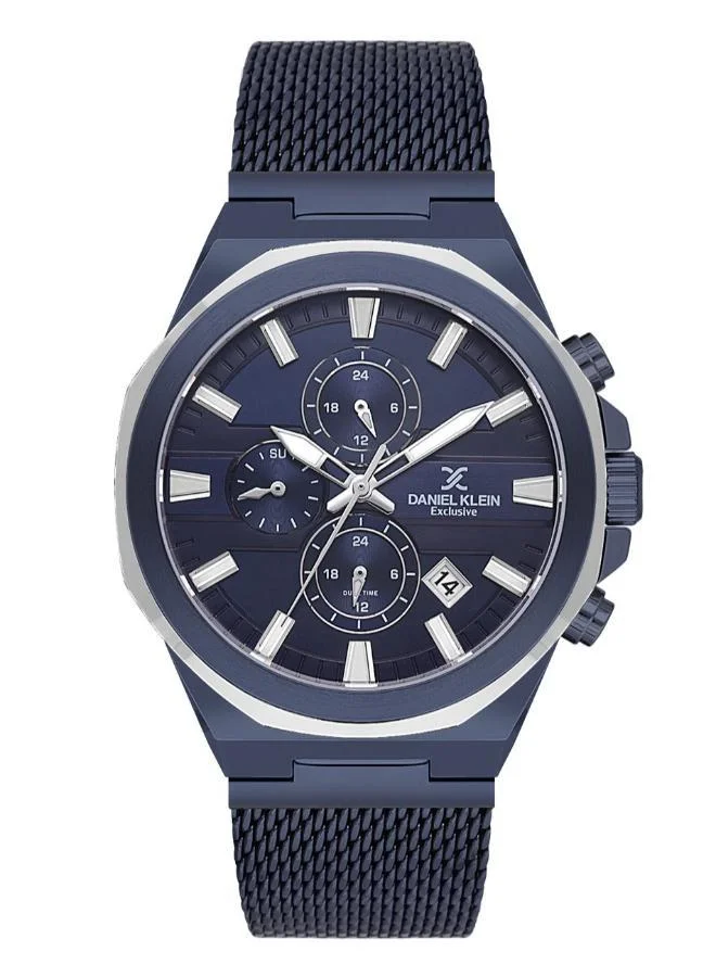 DANIEL KLEIN Men's Mesh Band Blue and Silver Alloy Case Analog Dark Blue Round Double Layer Dial Japanese Quartz Exclusive 50 Meters Water Resistant