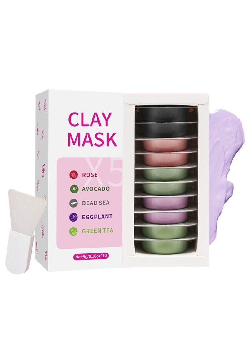X5 Clay Face Mask - Deep Cleansing & Hydrating with Avocado, Dead Sea Minerals, Rose, Eggplant, & Green Tea Extracts, Ideal for All Skin Types(5g*10) - Image 1