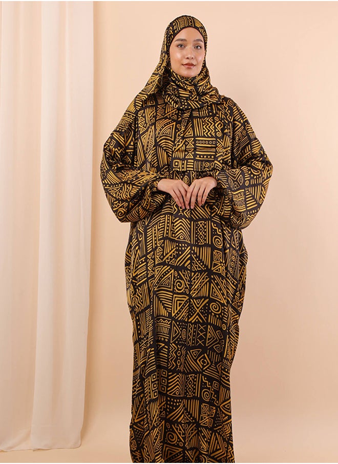Tie Shop Tie Shop - Printed Satin Isdal - Black - Yellow For Women 