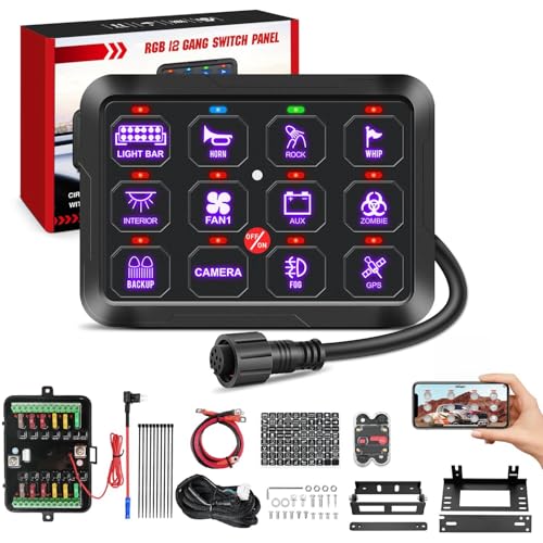 Nilight 12 Gang Switch Panel 12V 24V Universal Circuit Control Relay System with RGB Backlight APP Fuse Wiring Harness Automatic Dimmable ON Off LED Switches Pod for Car Pickup Truck Camper SUV - Image 1