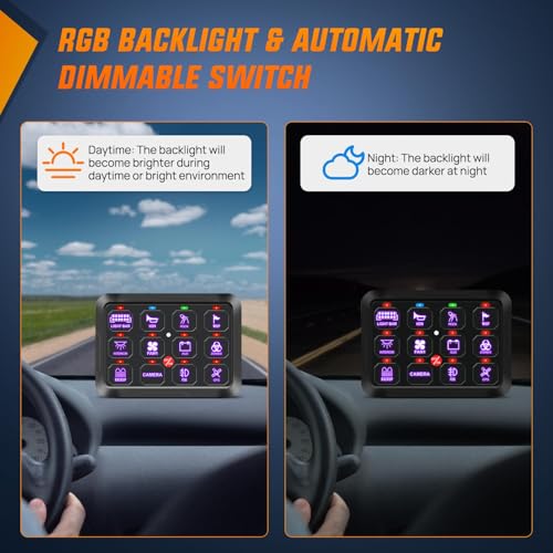 Nilight 12 Gang Switch Panel 12V 24V Universal Circuit Control Relay System with RGB Backlight APP Fuse Wiring Harness Automatic Dimmable ON Off LED Switches Pod for Car Pickup Truck Camper SUV - Image 5