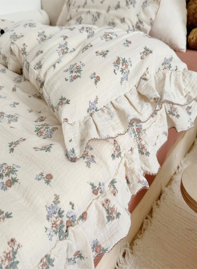 AOJIM Kids Cotton Muslin Duvet Cover with Floral Patterns, 1pc Super Soft Toddler Bedding Comforter Cover 2-Layer Gauze 47X59'', Ruffled Edges Print Duvet Protector for Girls Boys, No Quilt or Pillow - Image 5