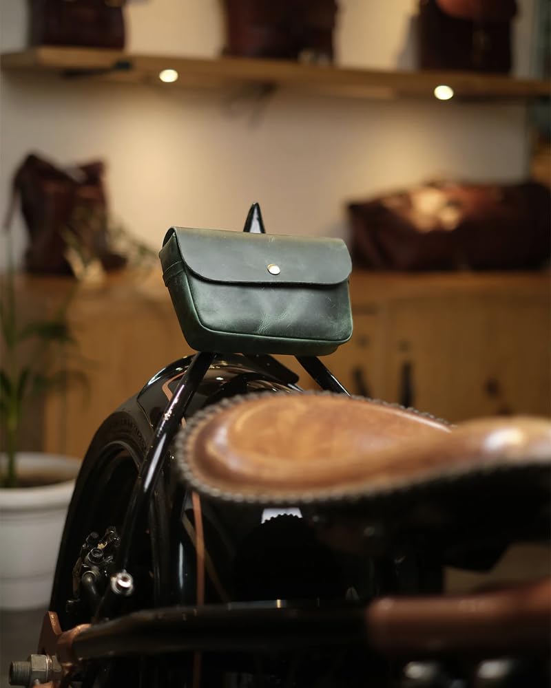 Trip Machine Company Genuine Leather Motorcycle Front Handlebar Leather Bag | Moto Backrail Sidekick Pouch | Shoulder Bag | Fanny Pack (Forest Green) - Image 4
