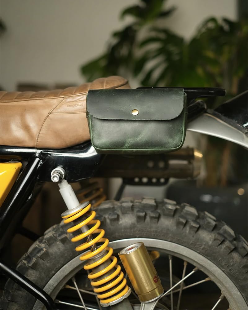 Trip Machine Company Genuine Leather Motorcycle Front Handlebar Leather Bag | Moto Backrail Sidekick Pouch | Shoulder Bag | Fanny Pack (Forest Green) - Image 3