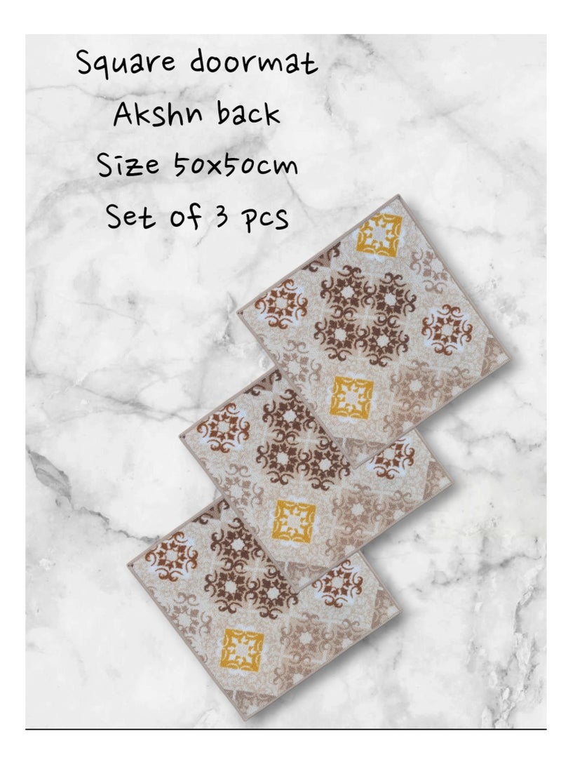 Square lightweight doormat - 50 cm x 50 cm. - Set of 3 pieces, Beige