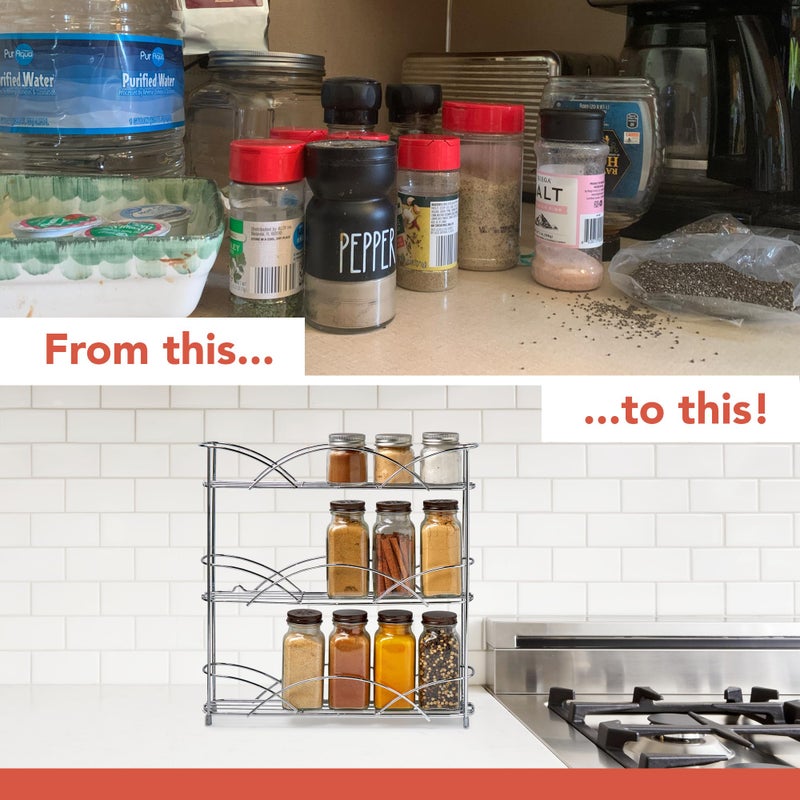 Spectrum Diversified 3-Tier Spice Rack Shelf Organizer for Kitchen Countertop, Pantry, Bathroom, or Closet with Optional Wall Mount, Black - Image 4