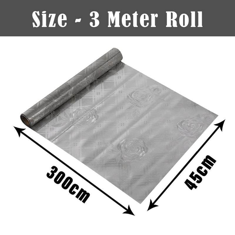 Kuber Industries Shelf Liner PVC Kitchen Liners for Cabinets and Drawers Drawer Liner Mat Self Shining Shelf Liner Cabinet Mat 3 MTR Silver - Image 3