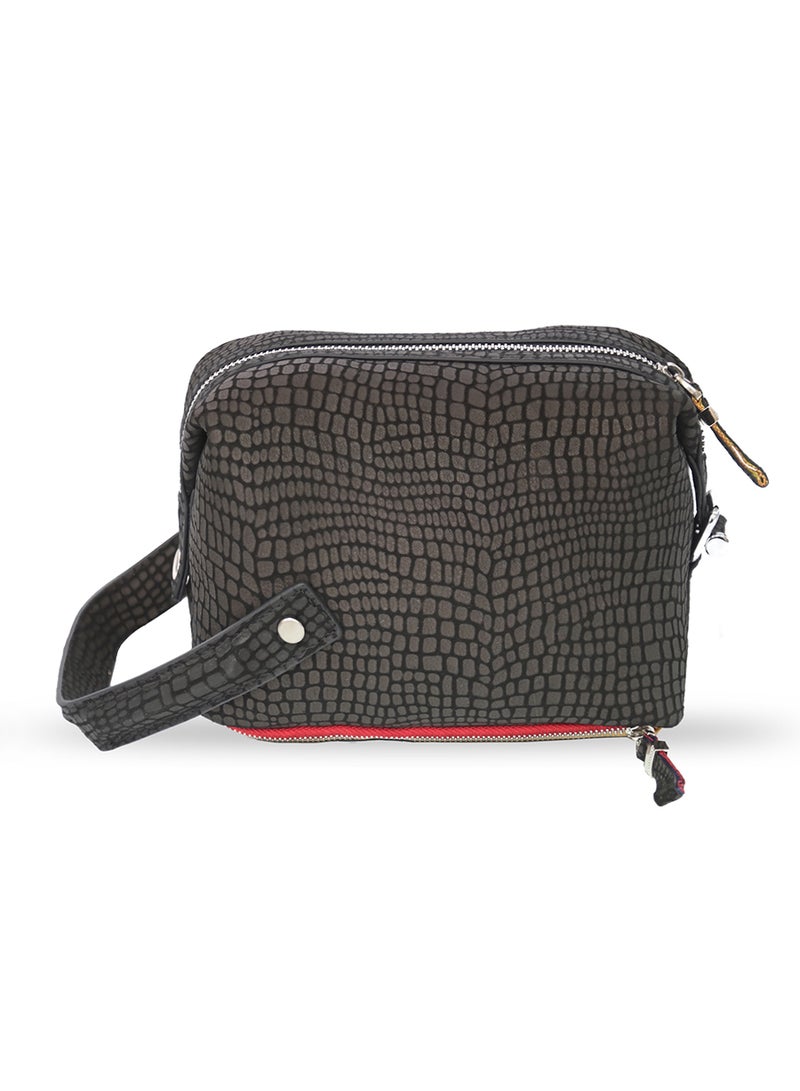 JOVIAL Statement Handbag Croc Textured Finish with Zip Closure Side Handle and Red Bottom Accent - Image 2