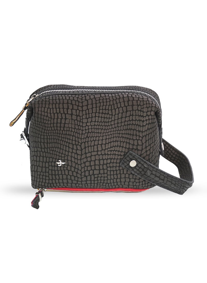 JOVIAL Statement Handbag Croc Textured Finish with Zip Closure Side Handle and Red Bottom Accent - Image 1