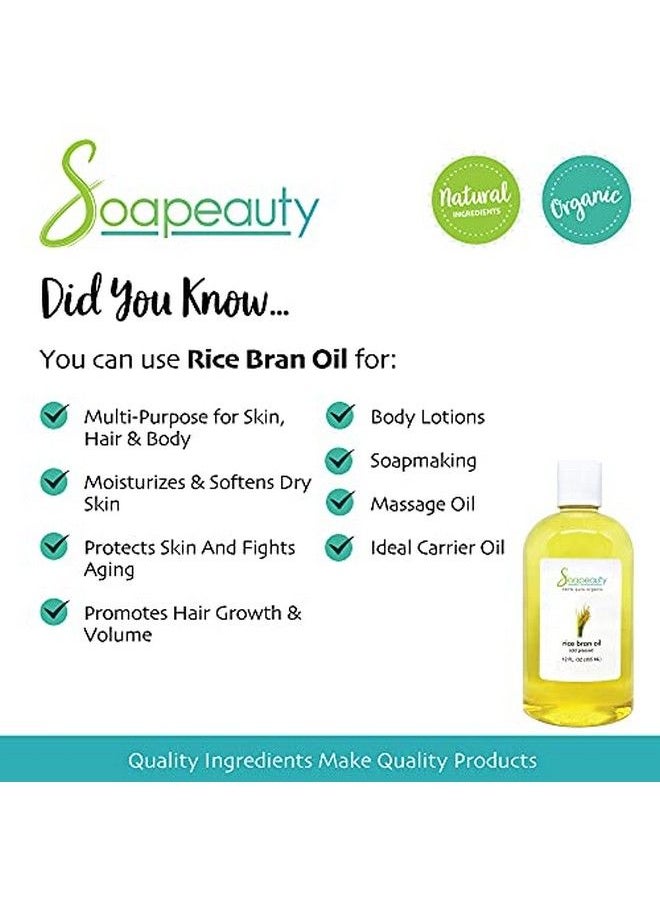 Soapeauty - Rice Bran Oil Organic Cold Pressed Unrefined | 100% Natural Available In Bulk | Carrier For Essential Oils Face Skin Hair Moisturizer Soap Making | Sizes 4Oz To 7 Lbs | (32 Oz) - Image 1