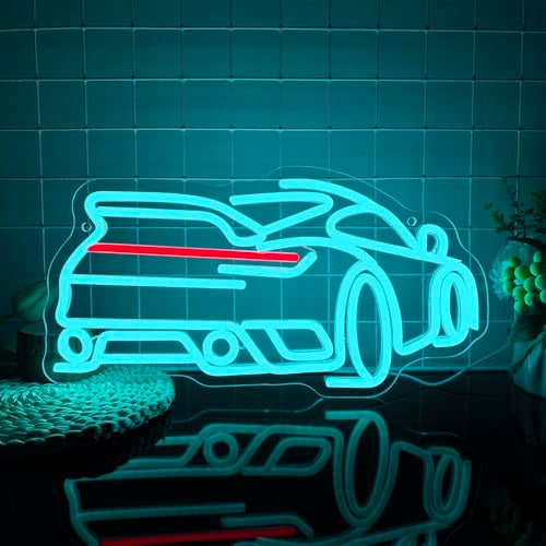 Foxiden Blue Sports Car Neon Sign Dimmable LED Trendy Sports Car Shape Garage Neon Light USB Powered for Garage Bar Party Boys Room Game Room Bedroom Man Cave Birthday Holiday Gift 157x83 - Image 1