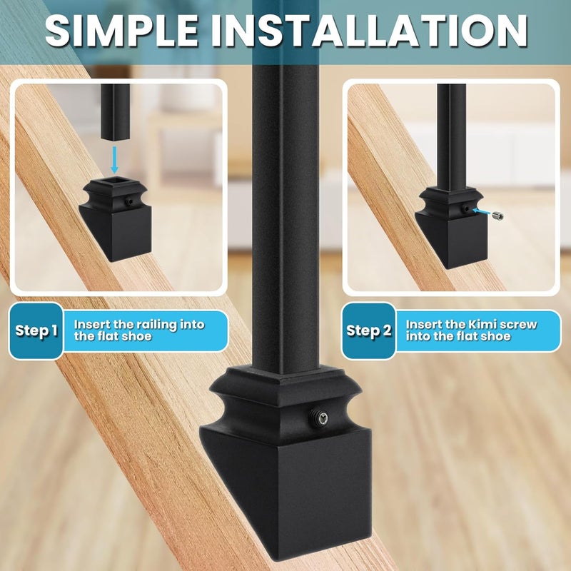 Senmit Iron Baluster Shoes - Slant Shoe with Screw - for Use with 1/2" Square Balusters - Set of 10 (Satin Black) - Image 3